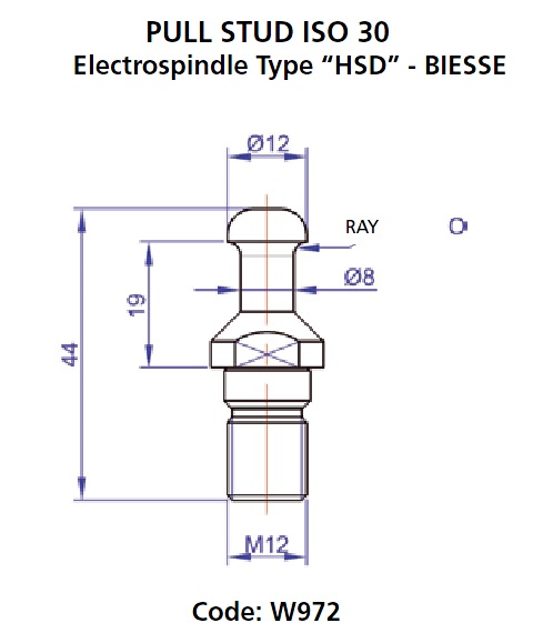 ISO30 Pullstud DIN 69872 HSD Biesse Style P/N PS-F-B 1 ISO30 Pullstud DIN 69872 HSD Biesse Style P/N PS-F-B