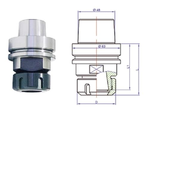 HSK 63E ER25 Short Style Tool Holder P/N H29-E-S 1 HSK 63E Tool Holder